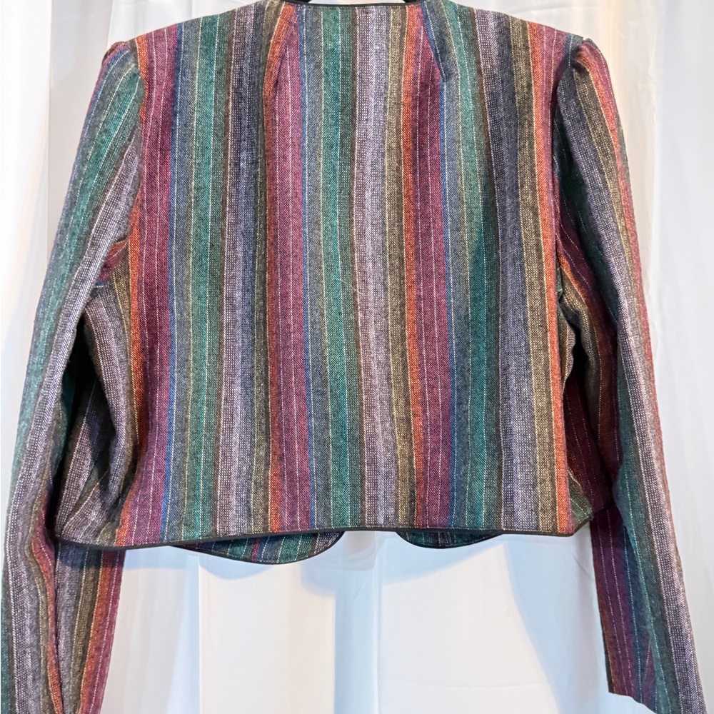 Vintage 80s Chevron Stripe Cropped Jacket | Colorful Wool Blend Blazer - Picture 5 of 8